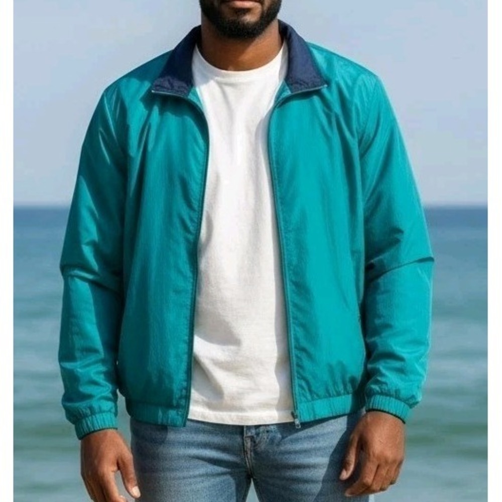 Vintage 90s Haband Teal Nylon Windbreaker Jacket Retro Lightweight Shell Sz M